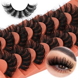 TOOCHUNAG False Eyelashes Fluffy Russian Strip Lashes 20mm Wispy Fake Eyelashes D Curl Eye Lashes 8D Volume 7 Pairs Faux Mink Lash Multipack