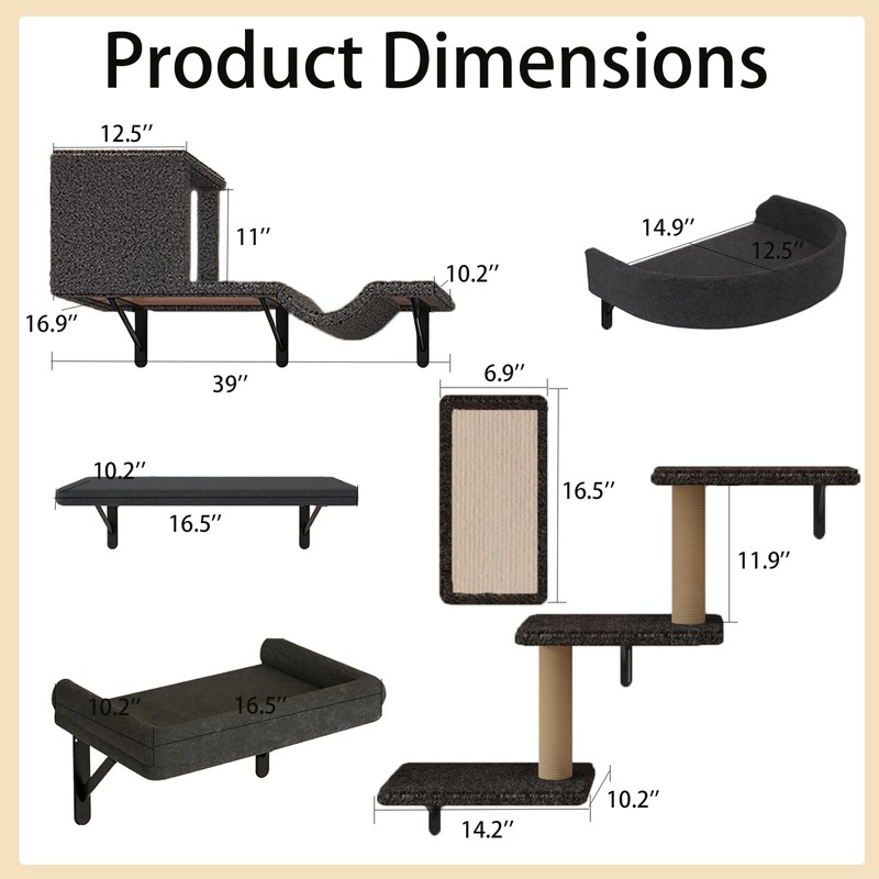 MIUZMORE Cat Wall Shelves, 10-Piece Complete Cat Wall Furniture System