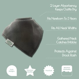 Ziggle - Bandana Dribble Bibs - Cotton Front Baby Bibs Newborn to 24 Months - Newborn Baby Gifts - Baby Bibs for Comfortable Kids - Grey & White