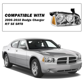 SOCKIR 4Pcs Headlight Assembly Compatible with 2006-2010 Dodge Charger with Corner Singal Light Halogen Headlamp Chrome Housing Passenger and Driver Side with High/Low Beam Bulbs