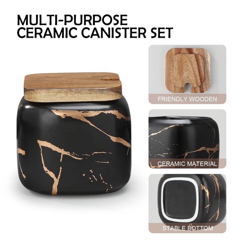 Spice Jars Set, 3 Pieces Ceramic Sugar Bowl with Lid
