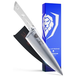 DALSTRONG Chef Knife - 8 inch Blade - Gladiator Series - Forged High Carbon German Steel - Razor Sharp Kitchen Knife - Professional Full Tang Knives - Glacial White Handle ABS - Sheath - NSF Certified