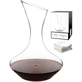 Elegant Hand-Blown Cabernet Wine Decanter/Carafe | 41 FL Oz (1212 ml) | Free Premium Microfiber Cleaning Cloth | 100% Lead-Free Crystal | Gift Box
