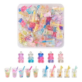 Craftdady 60pcs Imitation Food Transparent Resin Pendants Bear Bubble Tea Boba Milk Tea Dangle Charms Bottle Pendants 21~28mm for DIY Craft Earring Jewelry Making, Resin RESI-PJ0001-03-Qingsen