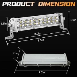 7 Inch LED Light Bar for Boat, 60W 6000lm Marine Small Light Bar LED Pods, Waterproof 12V 24V Spotlights Double Row for Truck ATV UTV RV RZR Trailer Boats Fishing Driving, 2 Pack, White Housing