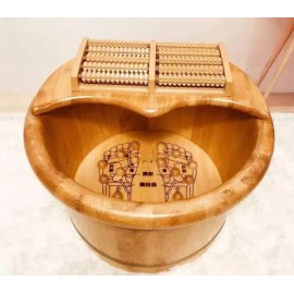 편백나무 족욕기 히노끼 발찜질 나무통 발욕 힐링 온천 [둥근 모서리 매듭 없음 마사지기] Cedar Foot Bath Hinoki Foot Heating Wooden Tub Foot Spa Healing Hot Spring [Round Corner No Knot Massager]