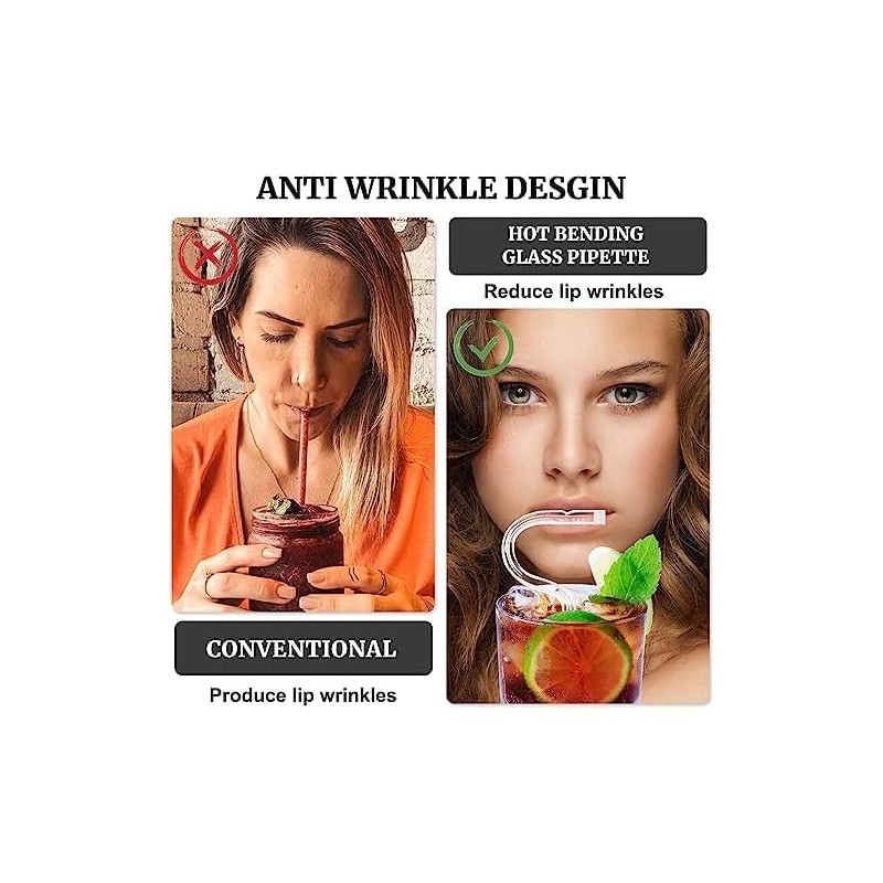3pcs Reusable Glass Anti - Wrinkle Drinking Straws for Lip,