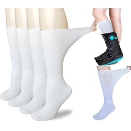 CIRZUEX Replacement Sock Liner for Walking Boot or Walker Brace - Air Cam Walkers and Fracture Boot Orthopedics Socks Medical Mid Calves Sock (2 Pairs(White), one size)