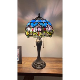 enjoy decor lamps Tiffany Style Table Lamp Blue Stained Glass Tulips LED Bulbs Included 22"H*12"W