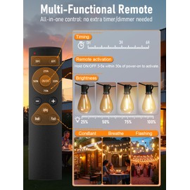 luckystyle 30FT Outdoor String Lights with Remote Control