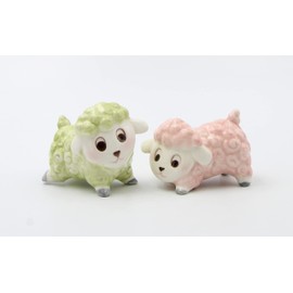 Cosmos Gifts 21038 Pink and Green Baby Lamb Salt and Pepper Shaker