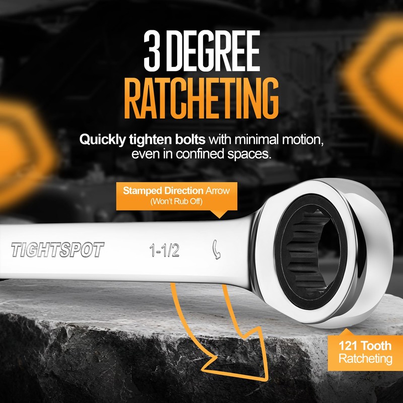 TIGHTSPOT 1-1/2 Inch Ratchet Combination Wrench with Precision Movement and