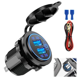 QC3.0 USB Steckdose für Auto Dual USB mit Touch-Schalter [12/24V 36W] 2 Ports Quick Charge Ladegerät Wasserdicht LED Anzeige, Zigarettenanzünder-Steckdose, geeignet für Auto Boot Motorrad