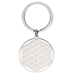 LIKGREAT Stainless Steel Keychain Flower of Life Minimalist Circle Round Keychain for Men Women 25mm Metal, Metal
