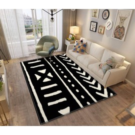 African mud Cloth Black and White Area Rugs Non-Slip Floor Mat Doormats Home Runner Rug Carpet for Bedroom Indoor Outdoor Kids Play Mat Nursery Throw Rugs Yoga Mat