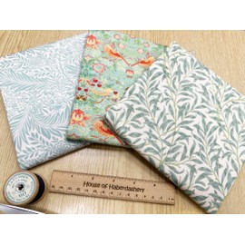 Fat Quarter Fabric Bundle - William Morris Duck Egg - Bird Floral Print Craft Fabric Material