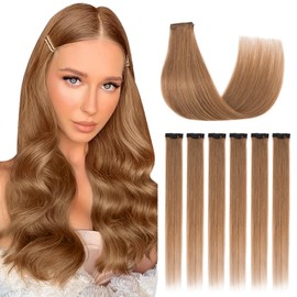 Silk-co Clip in Hair Extensions Real Human Hair Extension Double Weft With Lace Coverd Clip in Silky Straight 100% Natural Very Thin Highlight efffect for Women 6PCS 6Clip 10Inch #06 Light Brown 31g