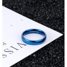 TIGRADE 2mm 4mm Blue Titanium Plain Dome High Polished Wedding Band Ring Comfort Fit Size 4-10 (4mm, 9.5)