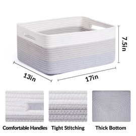 MiniArk Large Storage Baskets for Shelves, Closet Organizers and Storage Bins for Clothes Blanket Towels, Baby Nursery, Toy Baskets Box, Woven Rope Baskets, 17 x 13 x 7.5”, 2 Packs Gradient Grey