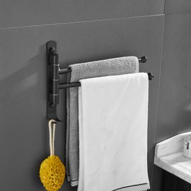 AIREMOEN Black Rotating Towel Rack, Stainless Steel Adjustable, 12 * 1.5 * 8.5in, Suitable for Bathroom, Bedroom, Balcony, Removable Towel Bar