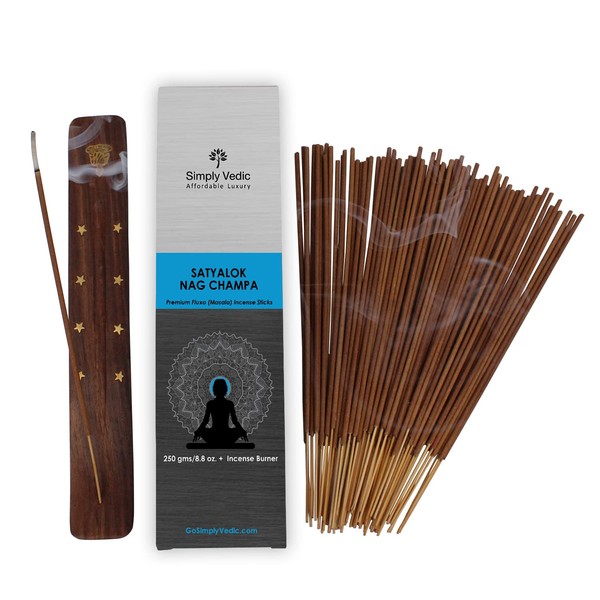 Simply Vedic Nag Champa Incense Sticks 250-Grams (Approx 135 Premium Incense Stick + Holder)| Lasts 60-minutes, Ideal for Meditation, Yoga, Spiritual Healing, Prayers, Aromatherapy Energy Cleansing