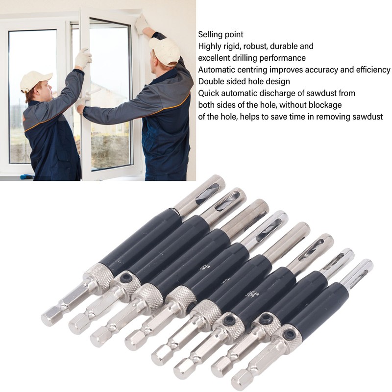 8Pcs Self Centering Hinge Drill Bit Black Hex Shank Hinge