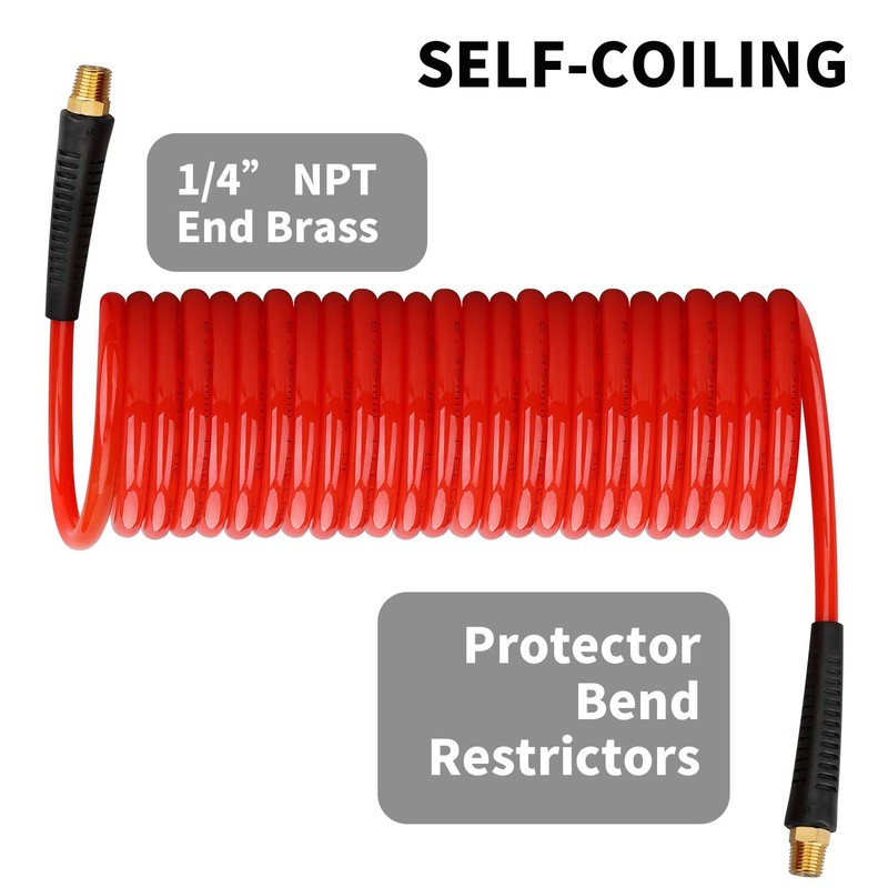 Hromee 1/4 in x 25 ft Polyurethane Recoil Air Hose