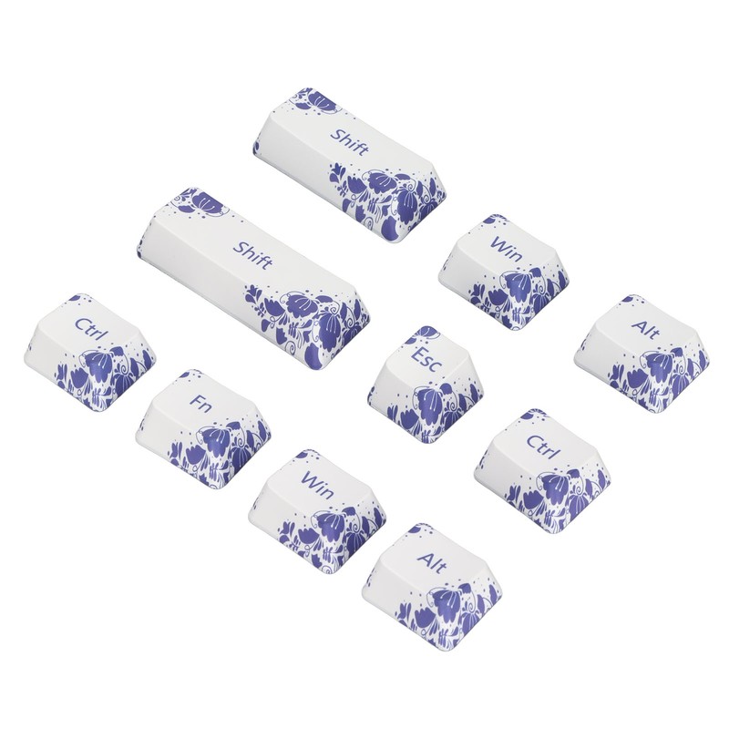 10PCS Key Caps Dye Sublimation Processblue and White Porcelain Style