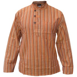 Gheri Kurtas Men's Striped Cotton Lightweight Grandpa Shirt, orange