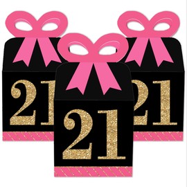 Big Dot of Happiness Finally 21 Girl - Square Favor Gift Boxes - 21st Birthday Party Bow Boxes - Set of 12