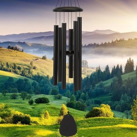 Wind Chimes for Outdoor Hanging Wind Chimes - 6 Tube Chimes for Garden, Balcony, Wind Chime Garden - Garden Decoration Wind Chime (32 Inches Black)