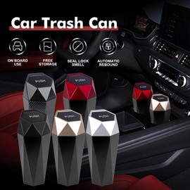 x xotic tech Car Trash Can with Lid, Leakproof Diamond Design Mini Garbage Bin, Portable Auto Rubbish Dustbin Accessories for Automotive Car, Home, Office, Kitchen, Bedroom (Gold)