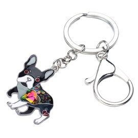 LONYOO Novelty French Bulldog Keychain Enamel Zinc Alloy Rhinestone Charms Cute Puppy Gifts for Women Girl Key Purse Keyring (Grey)