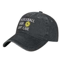 MOLIAN Pickleball Hair Don't Care Embroidered Baseball Cap for Men Women - Adjustable Cotton Washed Dad Hat Black