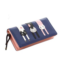 Spldsun Cartoon Cat Purse, Women's Small, Cat Decoration Purse, Long Wallet, Gift for Girls (Royal Blue), blue, cartoonish