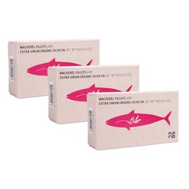 Maria Organic Mackerel Fillets in EVOO 3-PAck | Portugese Tinned Fish, Sustainably Wild Caught, Omega 3, Hand Packed Cans | 3 x 125g