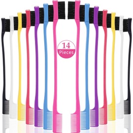 Boao 14 Pcs Hair Edge Brush Bulk Double Sided Edge Control Eyebrow Brush Black Hair Comb Smooth Grooming for Women, 7 Colors