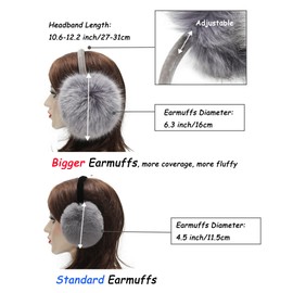 ZLYC Womens Girls Winter Fashion Adjustable Faux Fur EarMuffs Ear Warmers(Large Gray)