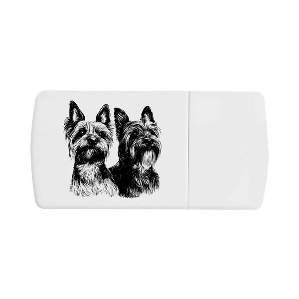 'Two Yorkshire Terriers Portrait' Pill Box with Tablet Splitter (PI00034190)