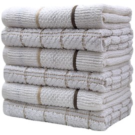 Pleasant Home Kitchen Towels (16.5”x 26”, 6 Pack) – Large Cotton Kitchen Hand Towels – Weft Insert & Windowpane Design – 369 GSM Highly Absorbent Tea Towels Set – Tan