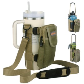 EVOTAUS MOLLE Water Bottle bag - Bottle Holder Carrier Sling with Strap for Walking - Manual Strap Adjustment for Precise Fit of Most 18-64 oz Bottles (Check Size Fit Guide), Khaki