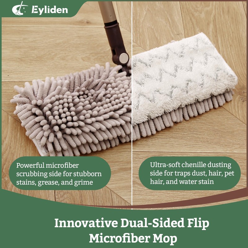 Eyliden Dual-Sided Flip Dust Mop - Microfiber Scrubbing & Chenille