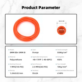 CGELE Pneumatic Tubing Orange 5/16 inch or 8mm OD 5mm ID PU Air hose Pipe Tube 39.4ft/12 Meter for Air Line or Fluid Transfer