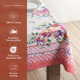 Maison d' Hermine 100% Cotton Table Cover - 54"x72" Rectangle Decorative Tablecloth - Tablecloths for Dining, Wedding, Farmhouse & Parties - for Spring & Summer - Rose Garden Collection
