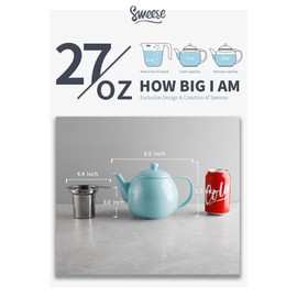 Sweese 221.102 Teapot, Porcelain Tea Pot with Stainless Steel Infuser, Blooming & Loose Leaf Teapot - 27ounce, Turquoise
