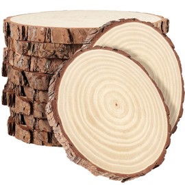 PINGEUI 10 Piece 7-8 Inch Natural Wood Slices with Bark, Unfinished Large Round Discs for Crafts, Wooden Circles Tree Slice