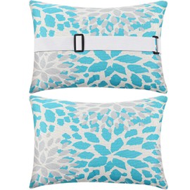 Juexica 2 Pack Lounge Chaise Pillow with Strap 16 x 11 Inches Waterproof Outdoor Beach Chair Pillow Adjustable Elastic Band for Hammock Lumbar Recliner Pillows for Beach Office Chair(Advanced Style)