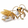 Gold Mantis Brooch, Pearl Clear Crystal Insect Lapel Pin