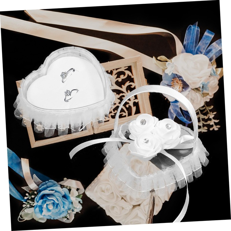 CAXUSD Heart-Shaped Lace Ring Pillow Box Wedding Ring Holder Versatile