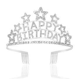 Jaciya Birthday Crown for Women Gilrs Silver Happy Birthday Tiara Party Decorations